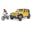 Bruder Jeep Wrangler Rubicon Unlimited s horským bicyklom a cyklistom - KP HRAČKA