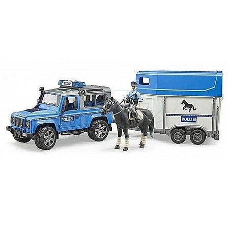 Bruder Land Rover Defender Policajné auto s nosičom koní, koňom a policajtom - KP HRAČKA