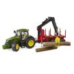 Bruder John Deere 7R 350 traktor s lesníckym prívesom a 4 kmene - KP HRAČKA