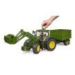 Bruder John Deere 7R 350 traktor s čelným nakladačom a tandemovým prepravným prívesom - KP HRAČKA