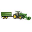 Bruder John Deere 7R 350 traktor s čelným nakladačom a tandemovým prepravným prívesom - KP HRAČKA