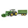 Bruder John Deere 7R 350 traktor s čelným nakladačom a tandemovým prepravným prívesom - KP HRAČKA