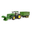 Bruder John Deere 7R 350 traktor s čelným nakladačom a tandemovým prepravným prívesom - KP HRAČKA
