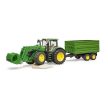 Bruder John Deere 7R 350 traktor s čelným nakladačom a tandemovým prepravným prívesom - KP HRAČKA