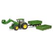 Bruder John Deere 7R 350 traktor s čelným nakladačom a tandemovým prepravným prívesom - KP HRAČKA