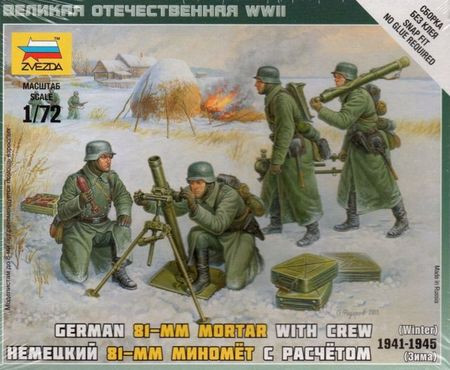 Zvezda German 80 mm Mortar wCrew 1:72 - KP HRAČKA