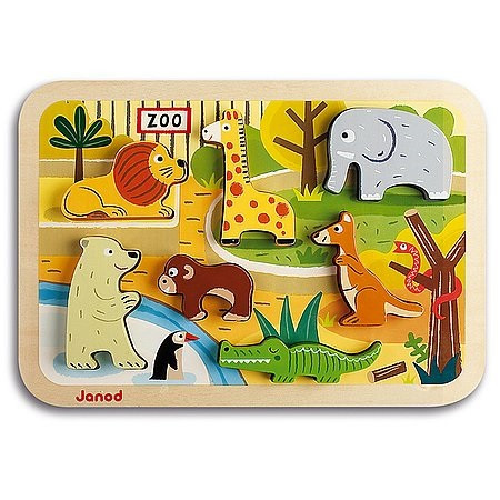 Janod Zoo 7 kusov drevené puzzle - 3D - KP HRAČKA